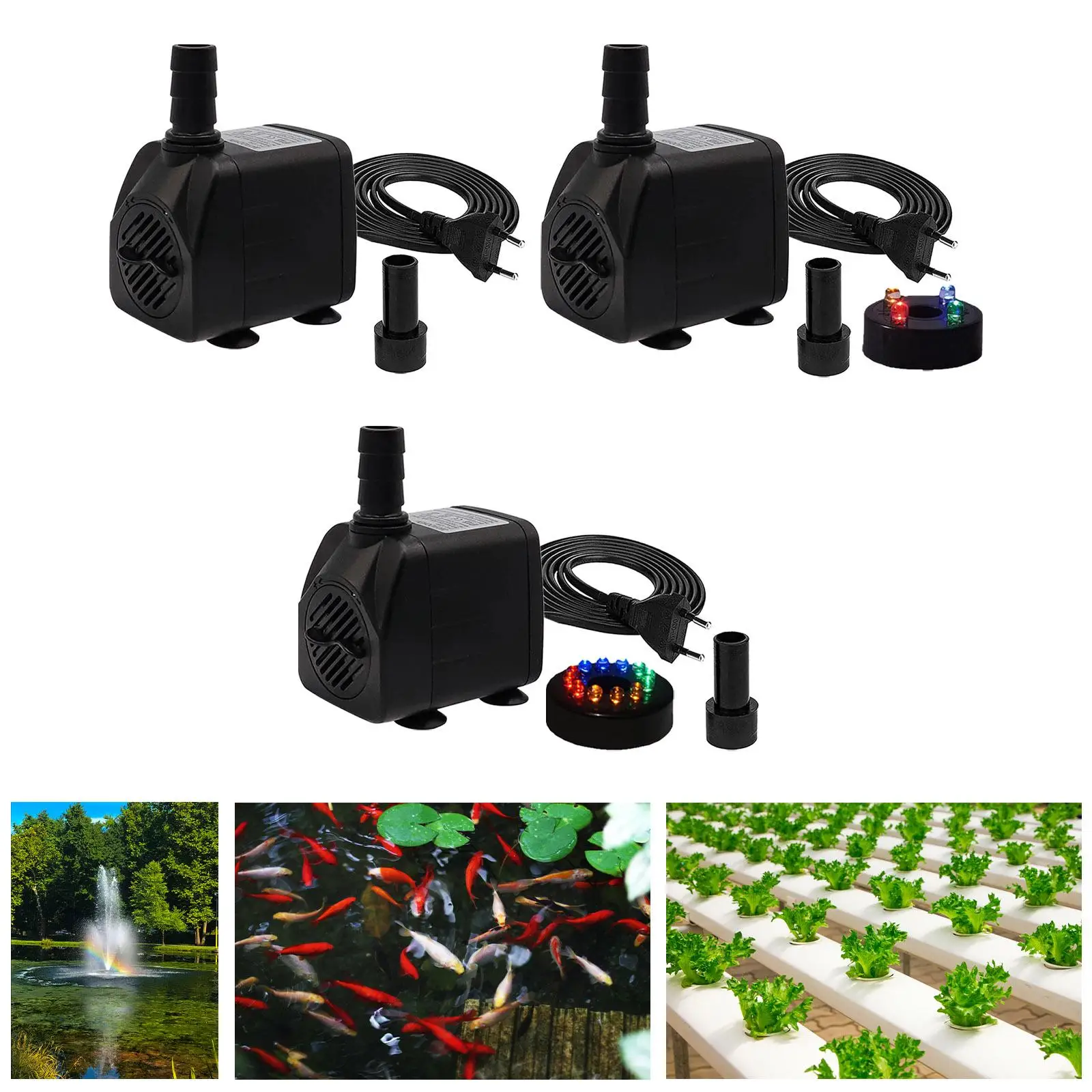 Mini Submersible Pump Adjustable with 1.5 M Power Cable 2 Nozzles Quiet Aquarium Water Pump for Waterfall Water Feature Pond