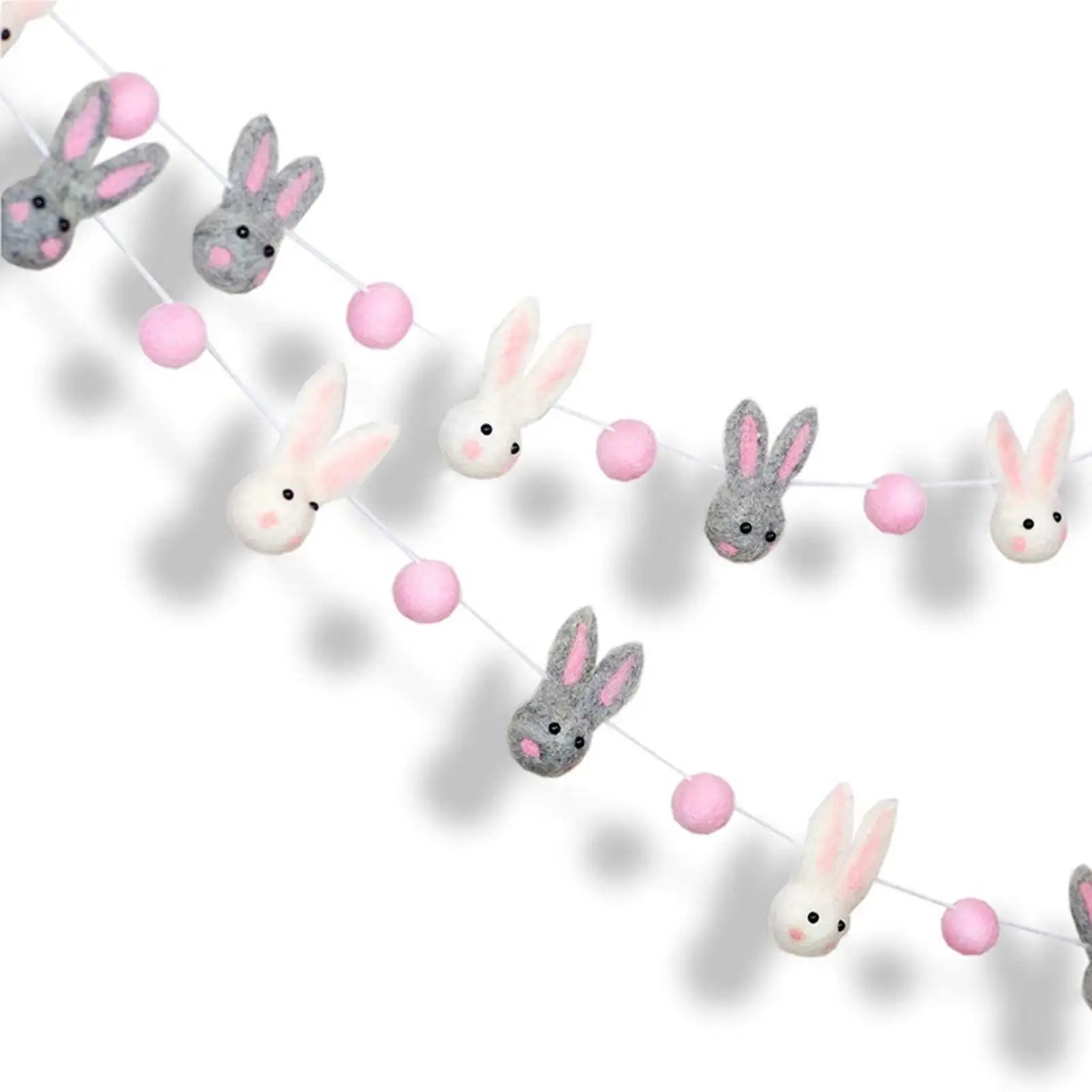 Easter Wool Felt Bunny Ball Garland Rabbit Pom Pom Banner for Decoration