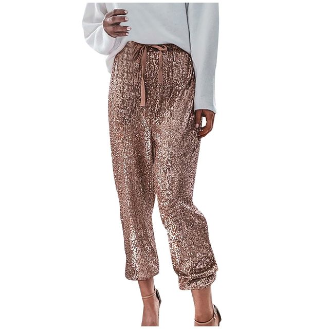 Sequin Pants For Women Sequined Shining Loose Full Pant Women Mid