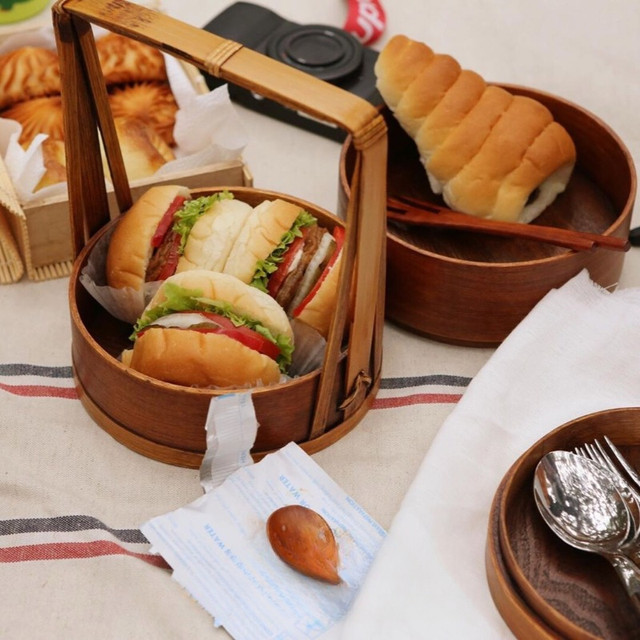 Handmade Japanese Double Layer Bento Box Set, Wooden Bento Box