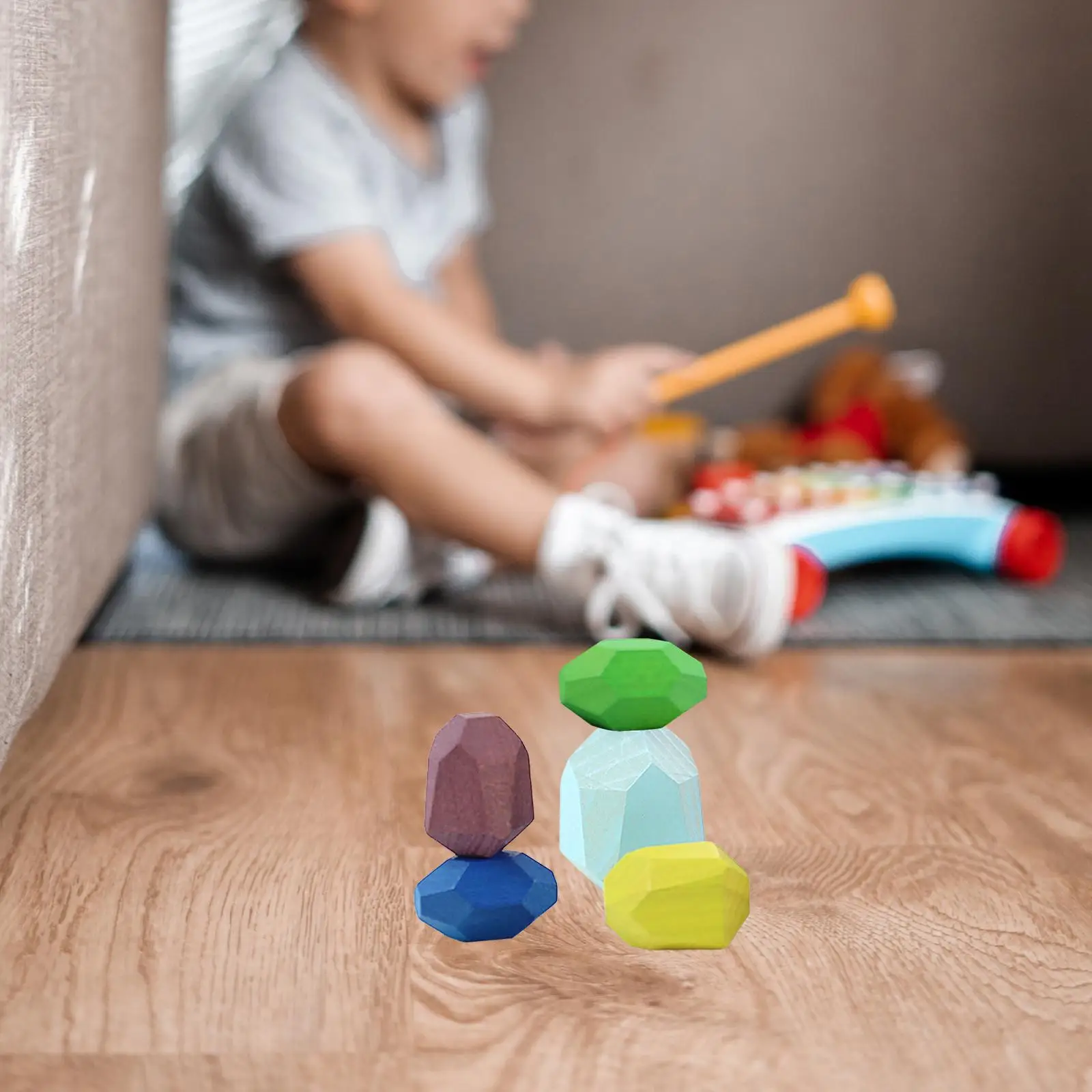 Wooden Sorting Stacking Balancing Stone Montessori Colorful Educational Artware Building Blocks Stacking Game for Children Kids