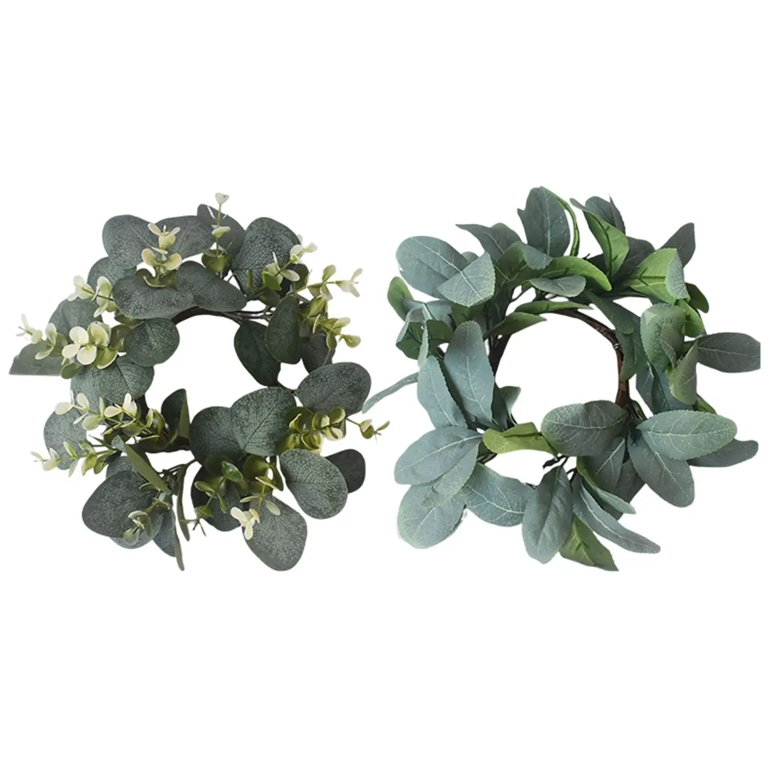 Artificial Floral Pillar Candle Rings Wreath, Flower Garland Floral Hoop Leaves Wreath Hanging for Farmhouse Home Window