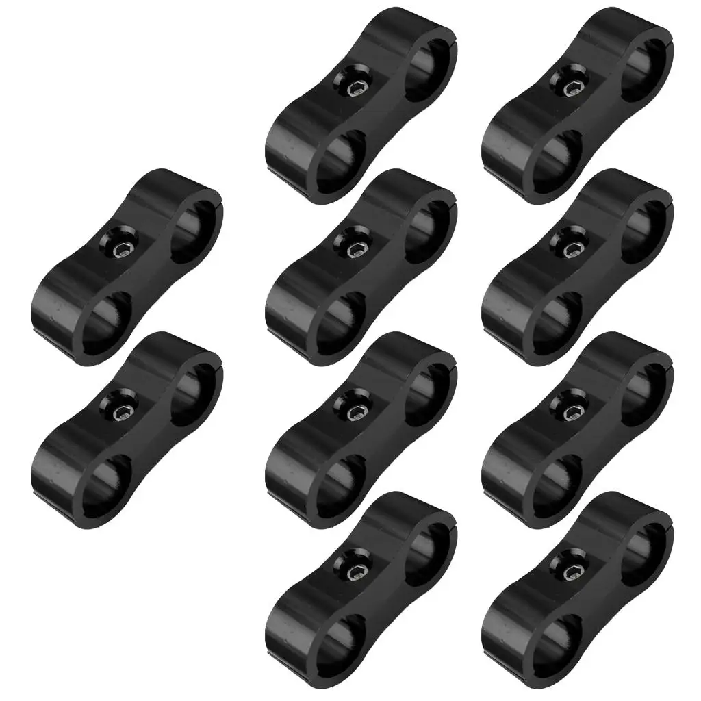 10 Pieces  AN-6 13.4mm Braided Hose Separator Dual Mount Clamp Black
