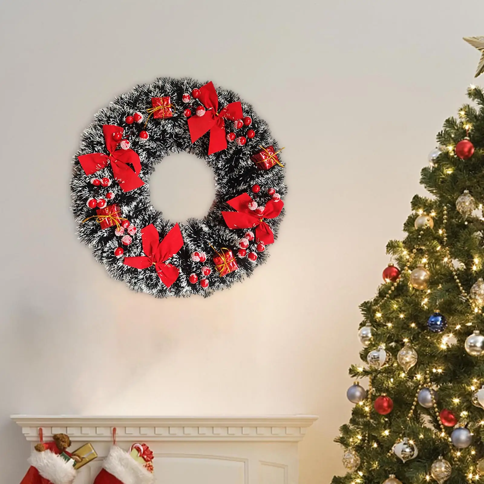 Front Door Hanging Christmas Wreath Garland Red Box Decor Decoration Xmas Wreath for Weeding Home Living Room Porch