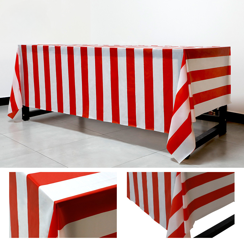 Description Picture 5 of itemFamily Party Circus Christmas Red and White Striped Tablecloth Holiday Party Table Setting Props New Layout Atmosphere