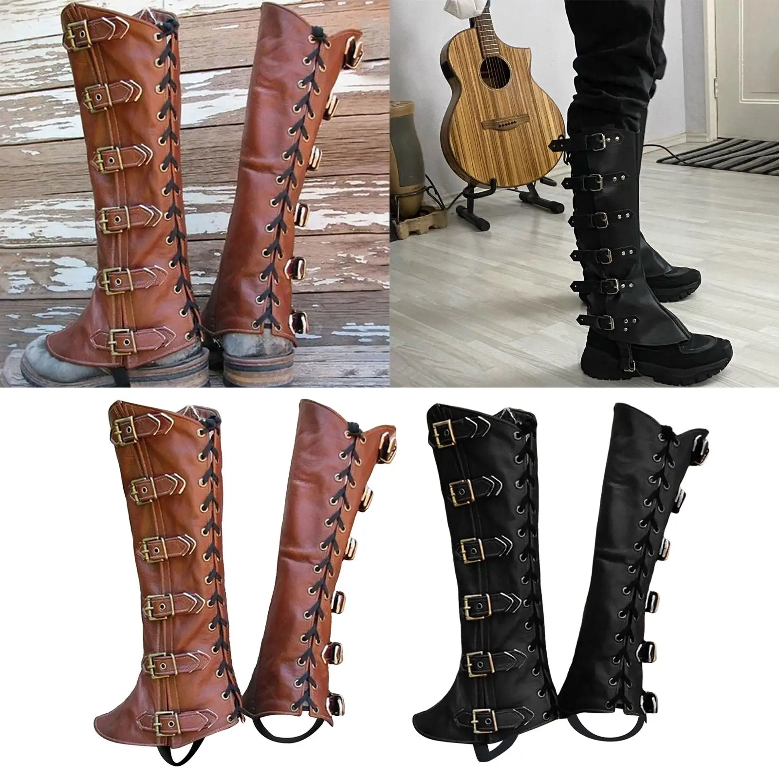 PU Leg Guard Shoe Steampunk Warrior Medieval Gothic Shoe Cover for Masquerade Knights Costume Accessory Cosplay Props Women Men
