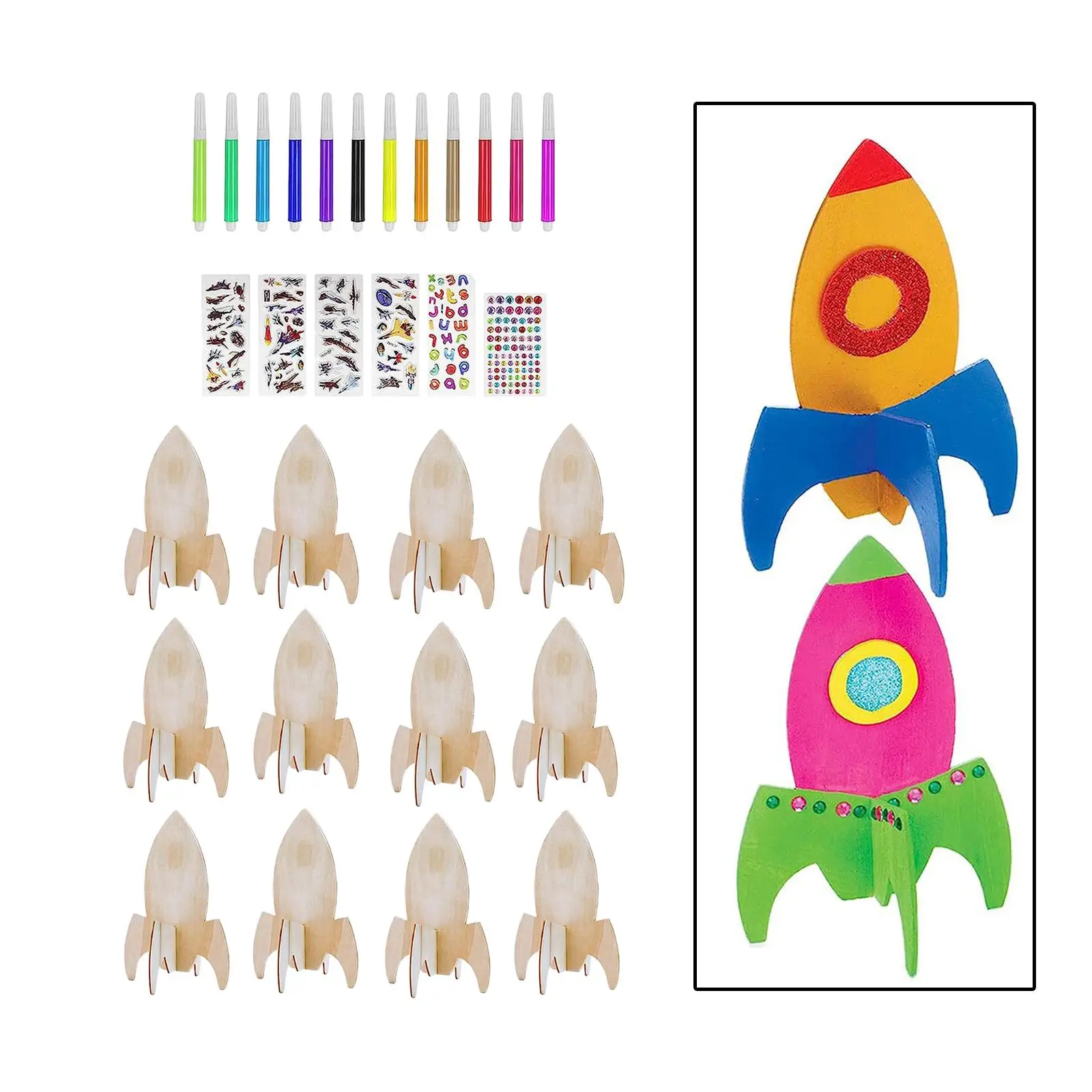 Unfinished Wooden Cutouts Rockets Wood Shapes Handmade Decoration DIY Craft for Art Craft DIY Drawing Scrapbook Birthday