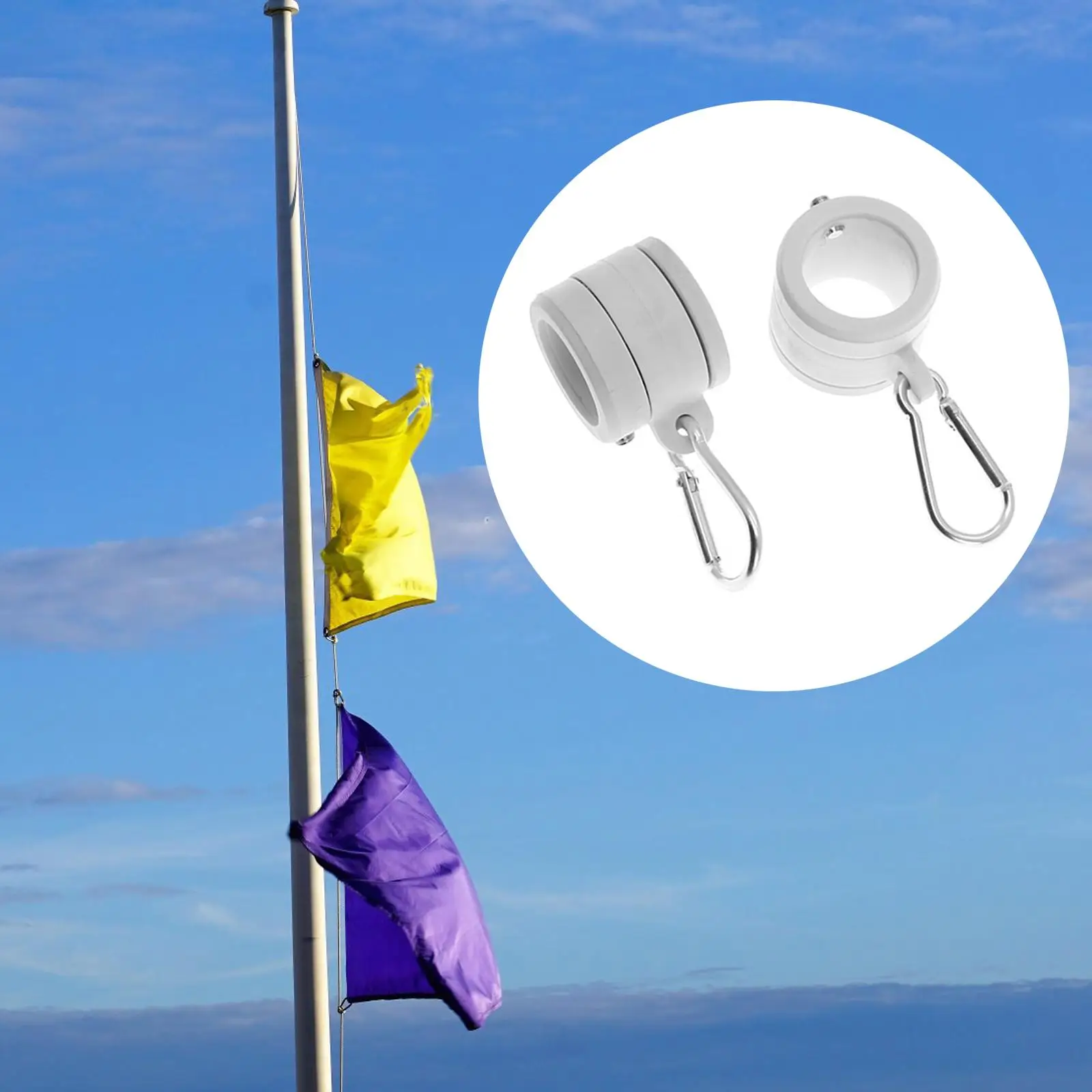 2Pcs Flag Pole Rotating Rings Flag Pole Swivel Set with Carabiners Flagpole