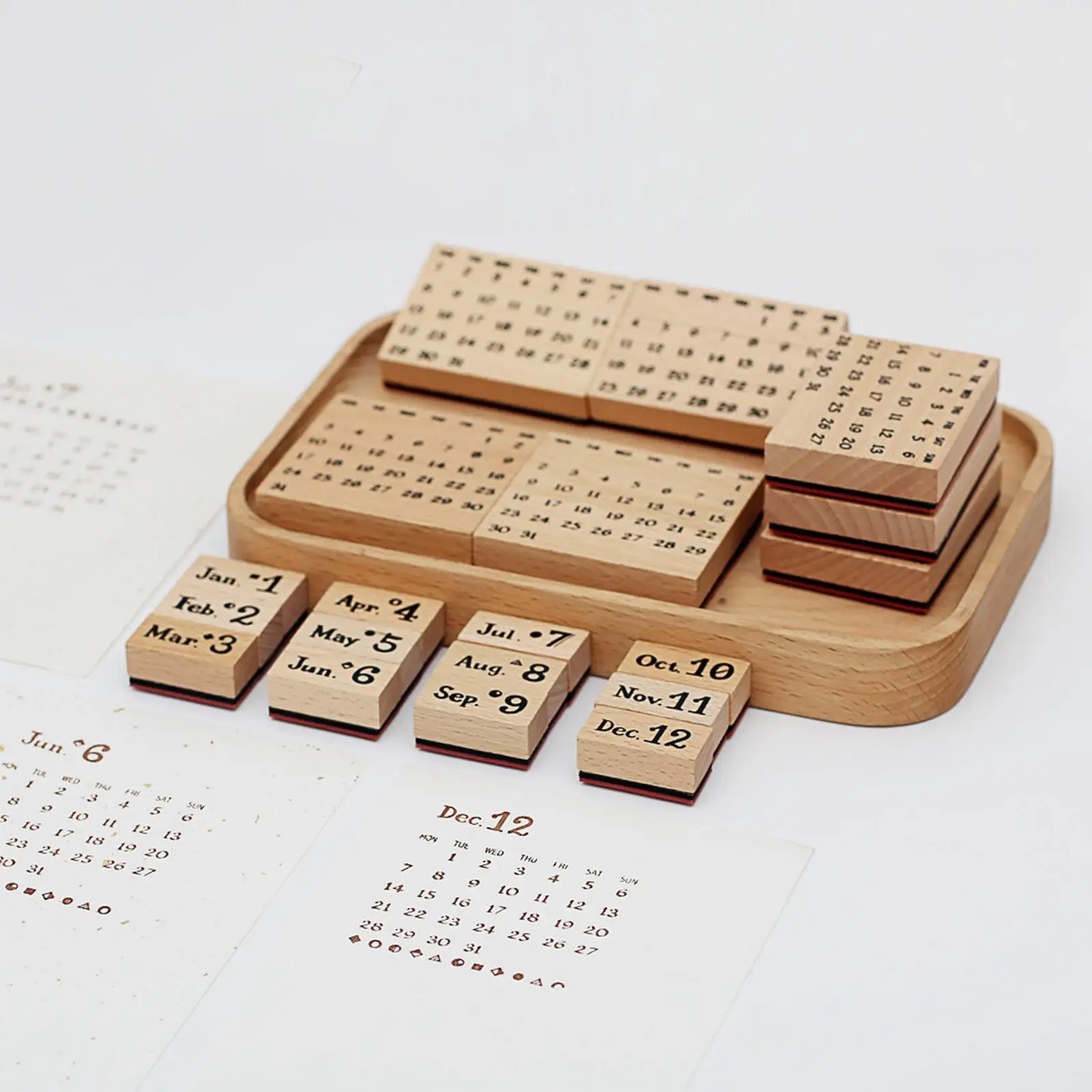 Handmade Calendar Wooden Stamps Portable Lightweight Reusable Elegant Vintage for Drawing Painting