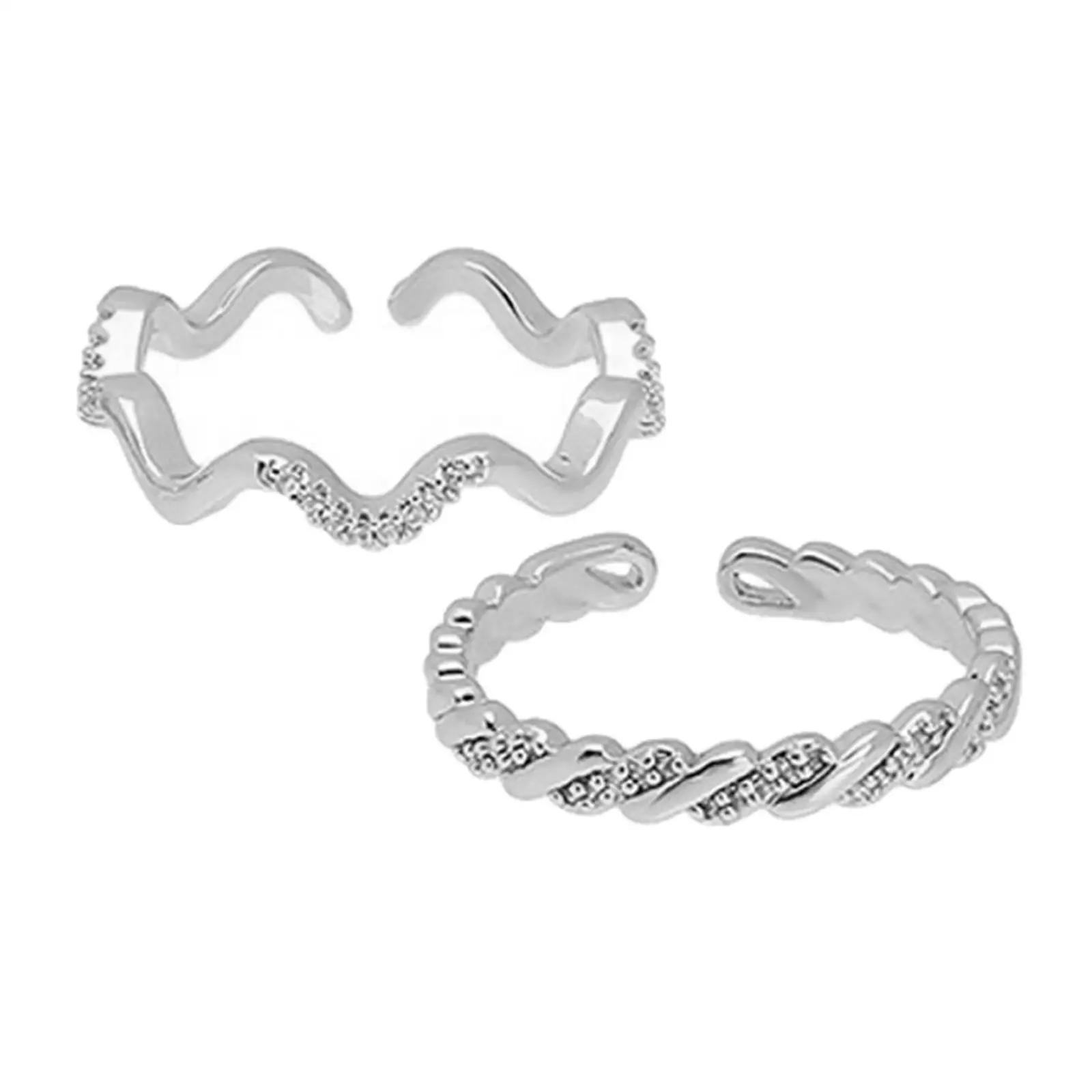 2 Pieces Adjustable Opening Rings Round & Wave Pattern Inspirational Rings for Christmas Prom Encouragement Gift Zig Zag Rings