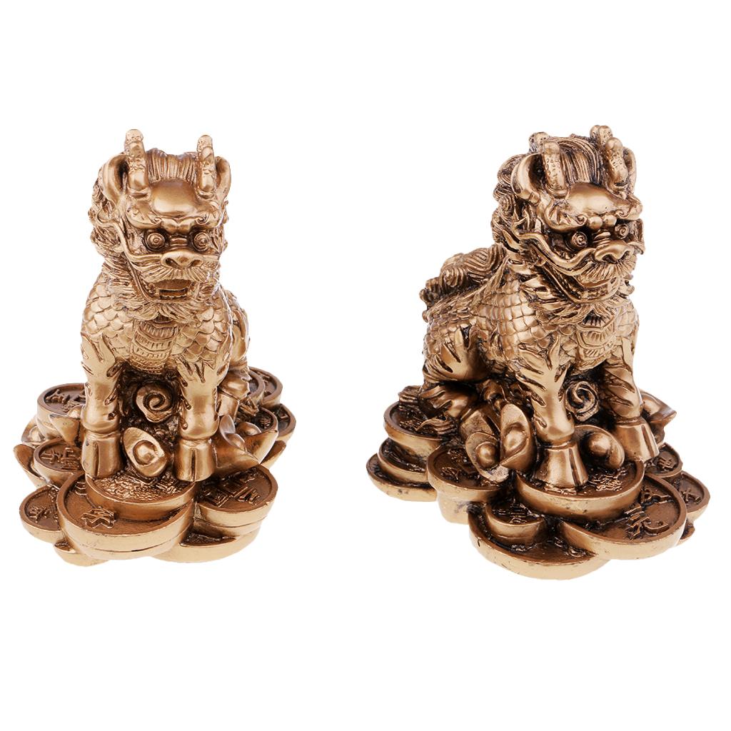 Lucky Pair of Lions Lion Statues to Ward Off Evil Energy Feng Shui Decor Craft Home Decoration
