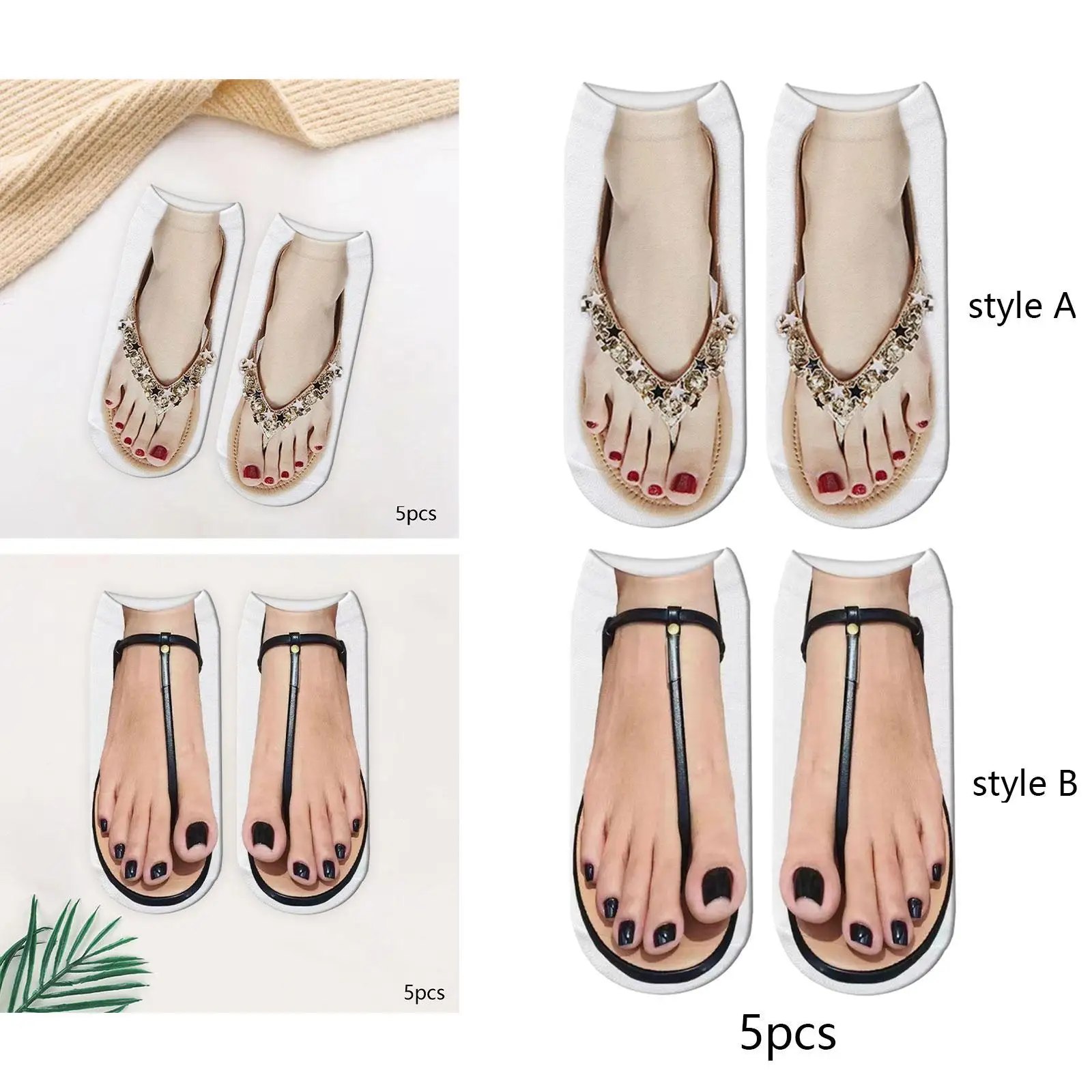 Manicure Print Socks Funny Stocking, Hidden 3D Pattern Socks, Low Ankle Socks for Running, Walking Christmas Gift