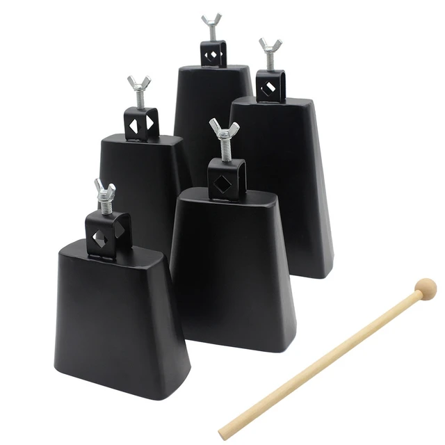  Steel CowBell with Stick, Noise Makers Hand Metal Percussion  Cow bells for Drum Set (4) : Musical Instruments