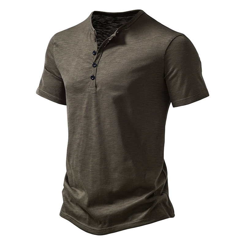 New Korean Henry Collar Summer Men's Solid Color Short Sleeve T-shirt for Men Casual Polo Shirts Men's Sports Tops