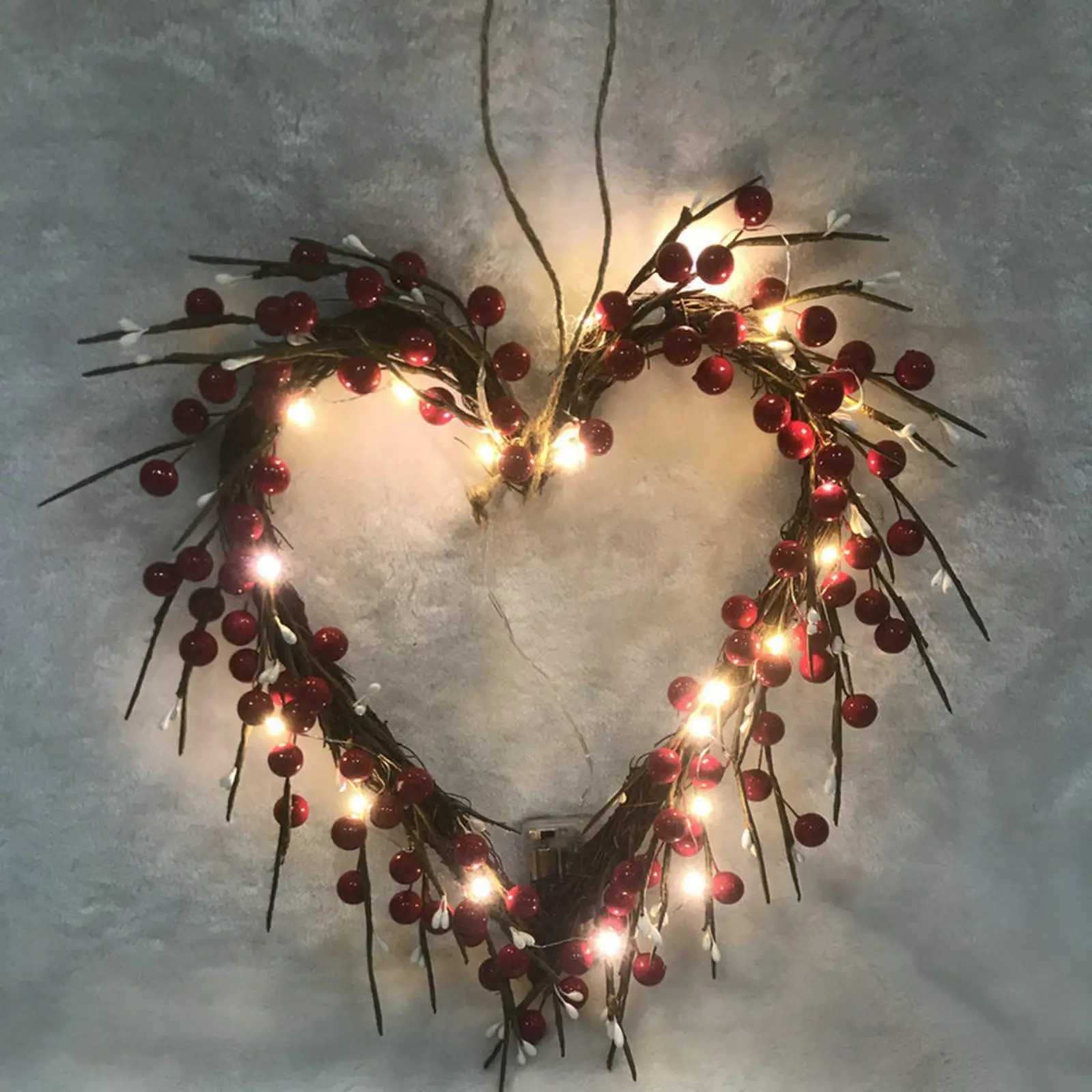 Heart Shape stunning Red Wreath, Lighted Clusters Christmas Garland Day Wedding Decor Housewarming Gift