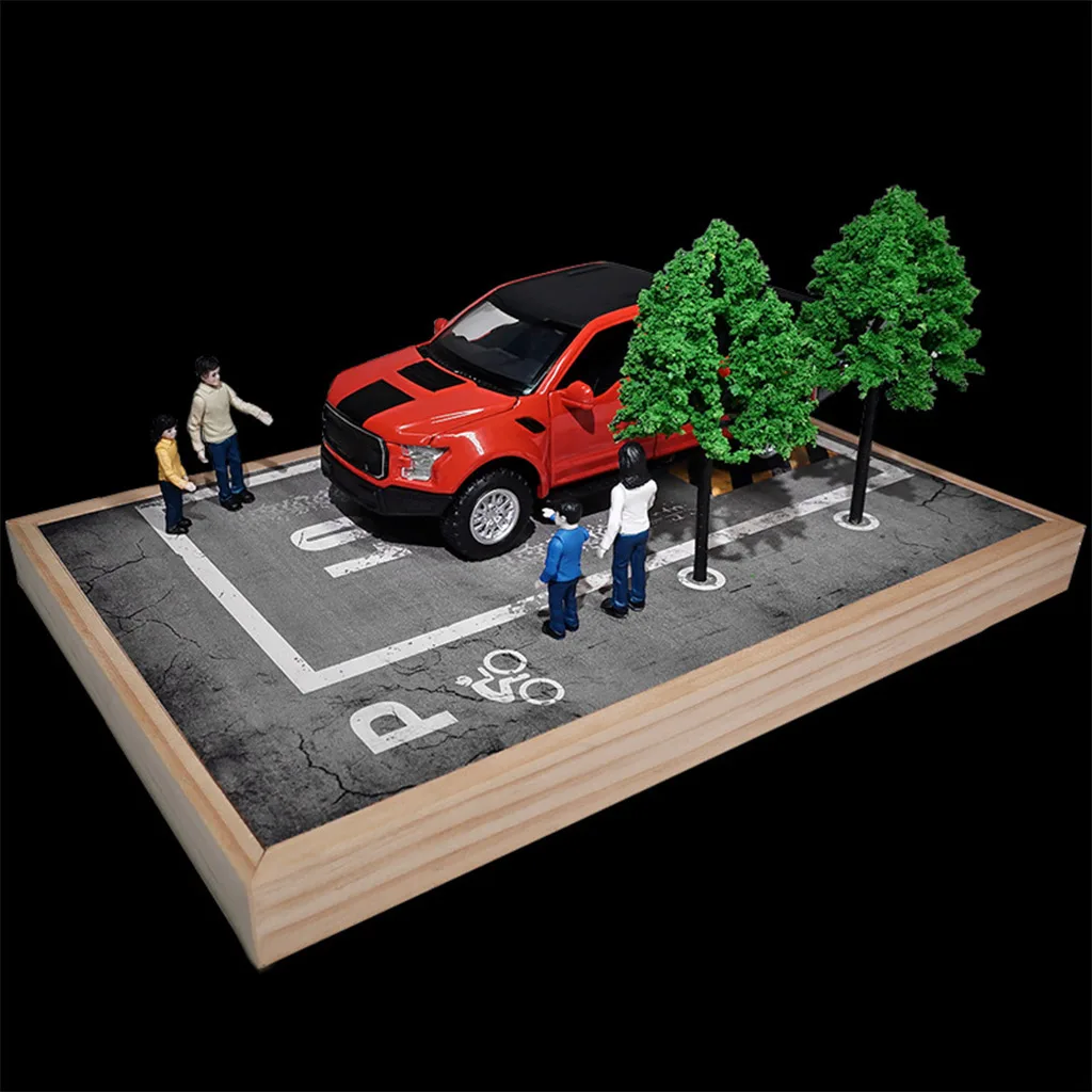 Mini 1:24 Scale Parking Lot Scene Model Garage w/ Tree Model Desktop Decor