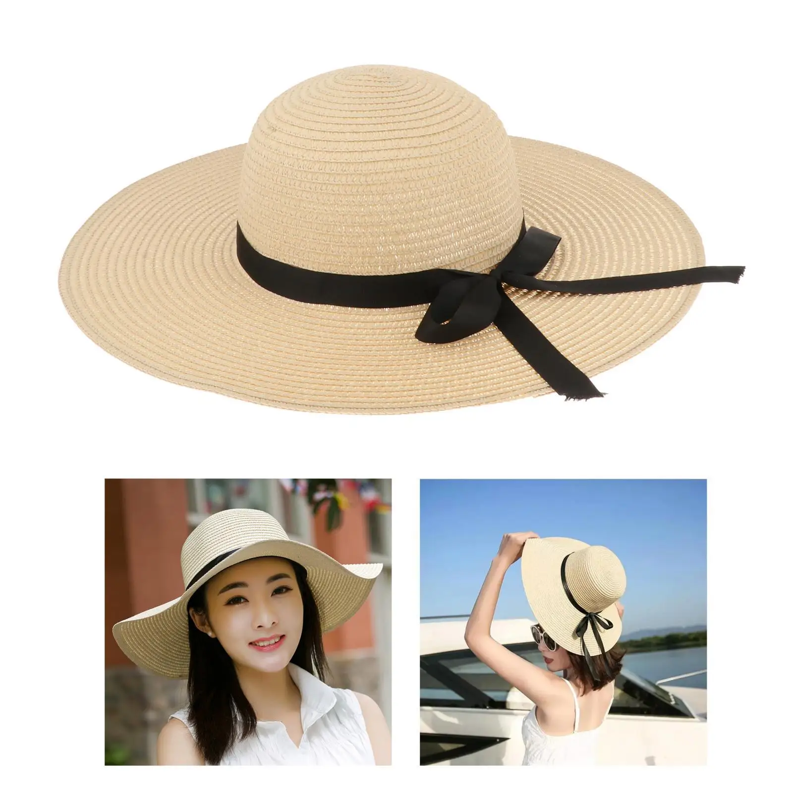 Women`s Summer Bow Large Floppy Folding Wide Brim   Beach Hats