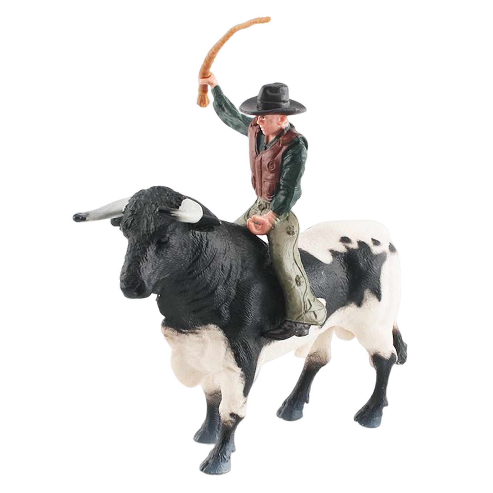 Bull with Rider Figurines Model Desktop Ornaments Realistic Detailed Action Figures for Kids