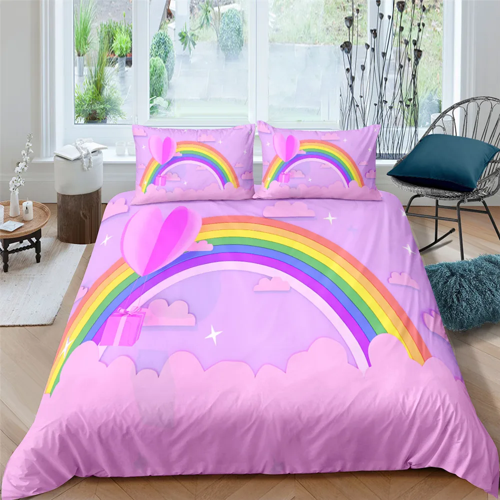 Home Textiles Luxury 3D Rainbow Duvet Cover Set Pillowcase Multicolour Bedding Set Queen and King Size Comforter Bedding Set
