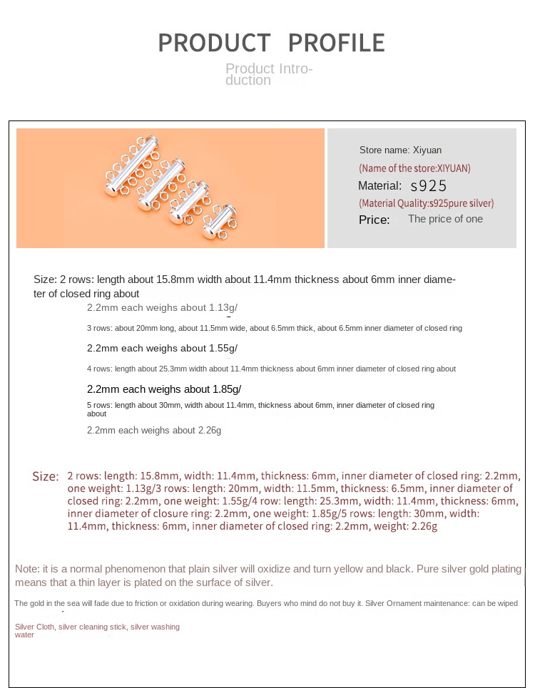Bracelet necklace jewelry DIY accessories multi row 2 rows 3 rows 4 rows multi circle connecting buckle 925 silver button