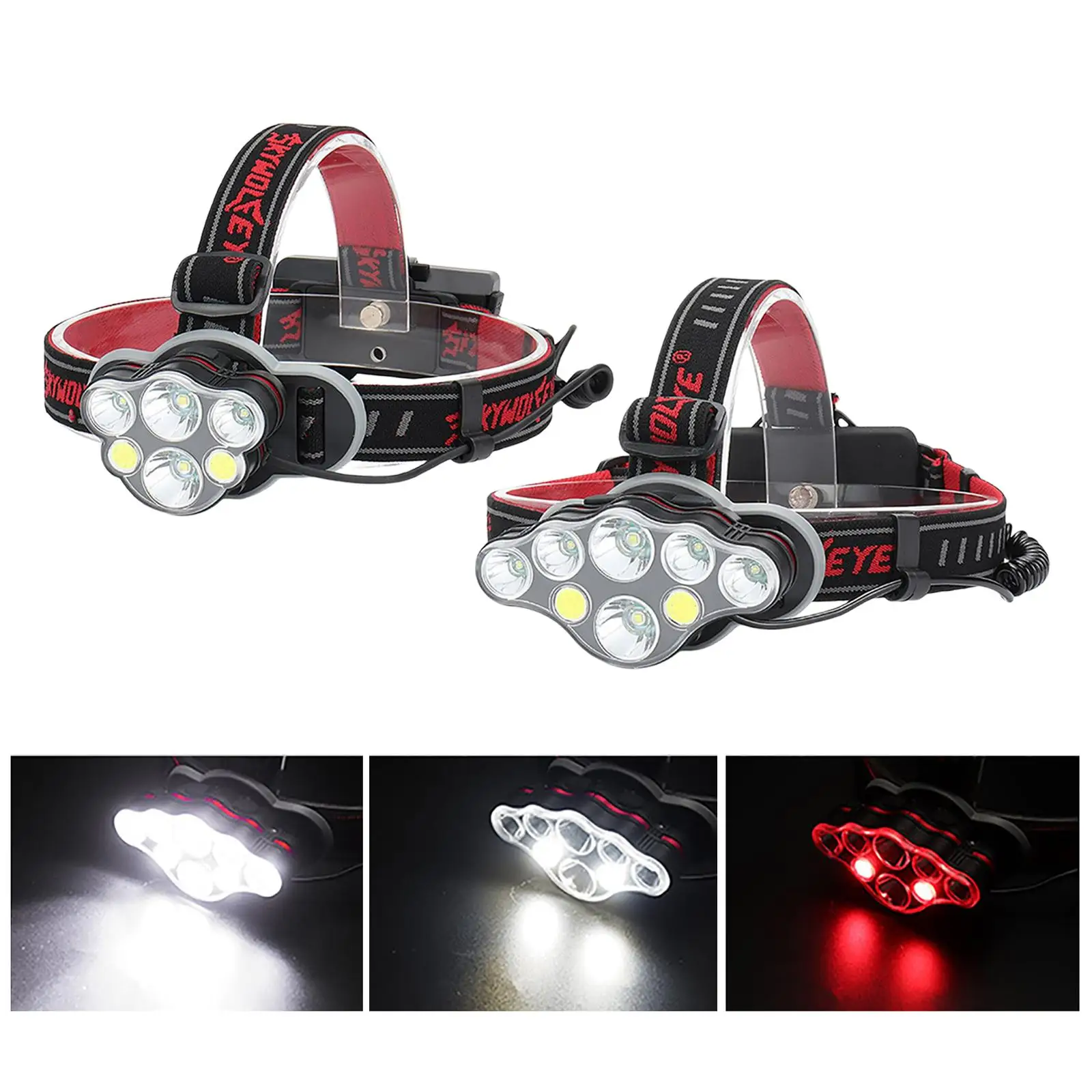 LED Headlight with Red Light Rechargeable Multi Functions 8 Modes Waterproof Headlamp for Outdoor Camping Fishing Cycling Adults