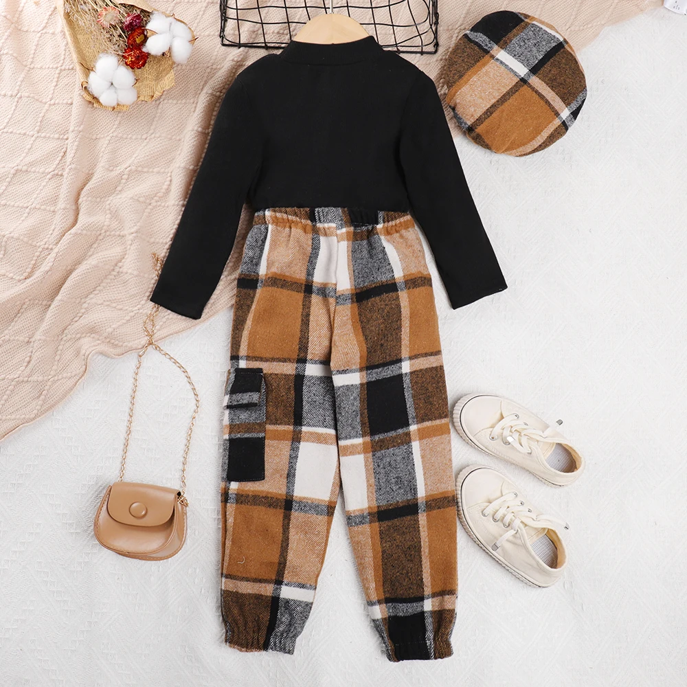 Baby Girls Plaid Outfit with Hat