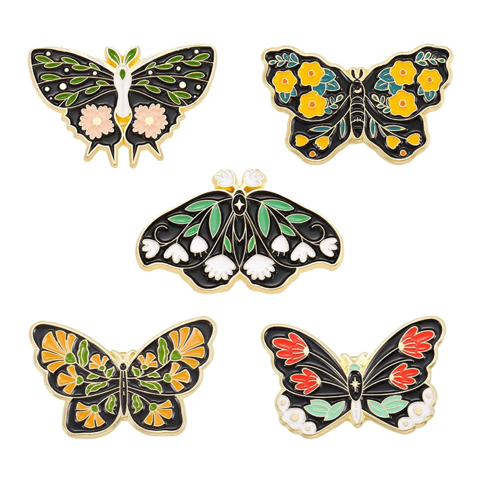5x Butterfly Brooch Enamel Pins Decorative Jewelry Lapel Men Women Alloy Brooch for Jackets Clothes Holiday Wedding Party