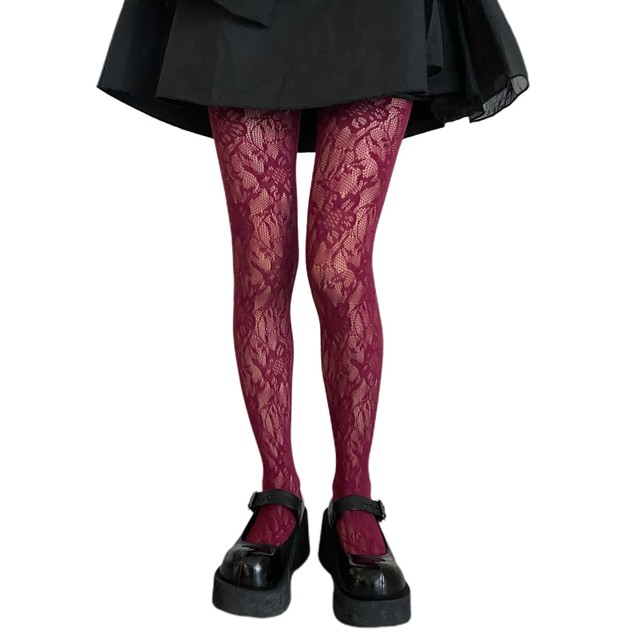 Women Lolita Hollow Out Floral Lace Pantyhose Fishnet Kawaii