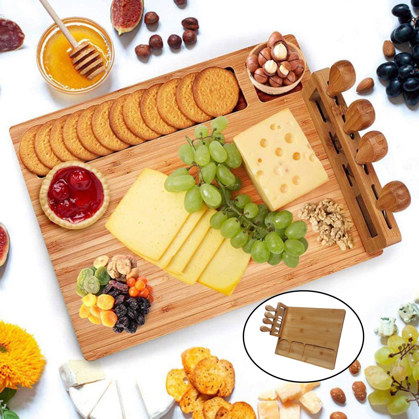 Wooden Platter Bamboo Cheese Board Set  with Cutter Serving Meat Board for Housewarming Anniversary Birthday Christmas Kitchen