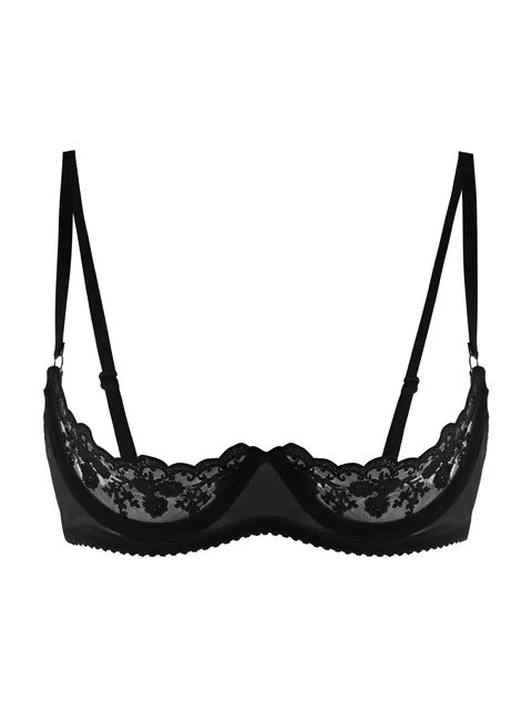 FEESHOW Womens Sexy Lace Open Cup Bra Top Bikini Cupless Wireless Unlined  Brassiere Nightwear Black S : : Fashion