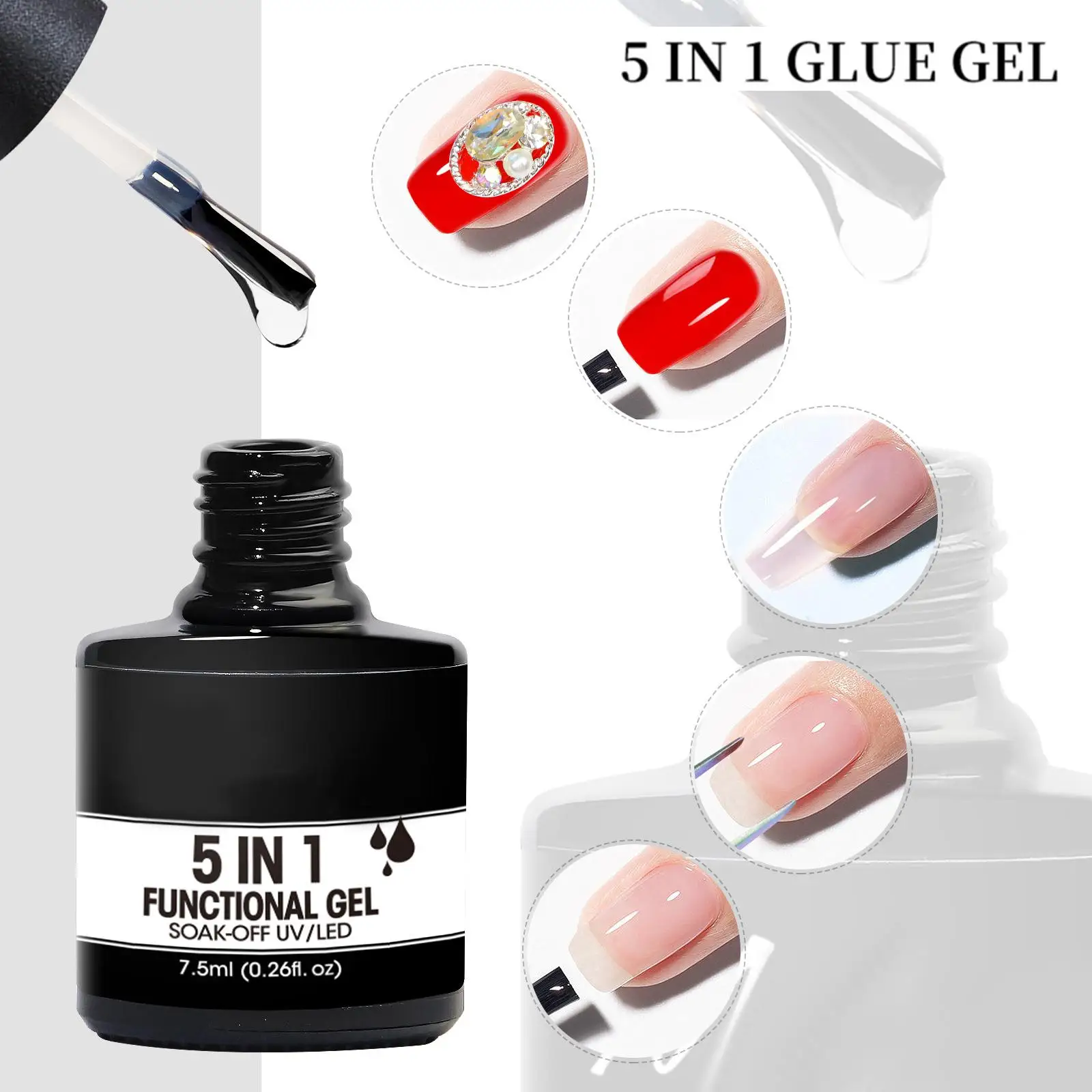 5 in 1 Nail Gel Soak Off UV Gel Strengthener Gel Broken Nails Repair Nail Reinforcement Nail Decoration Hard Base Gel