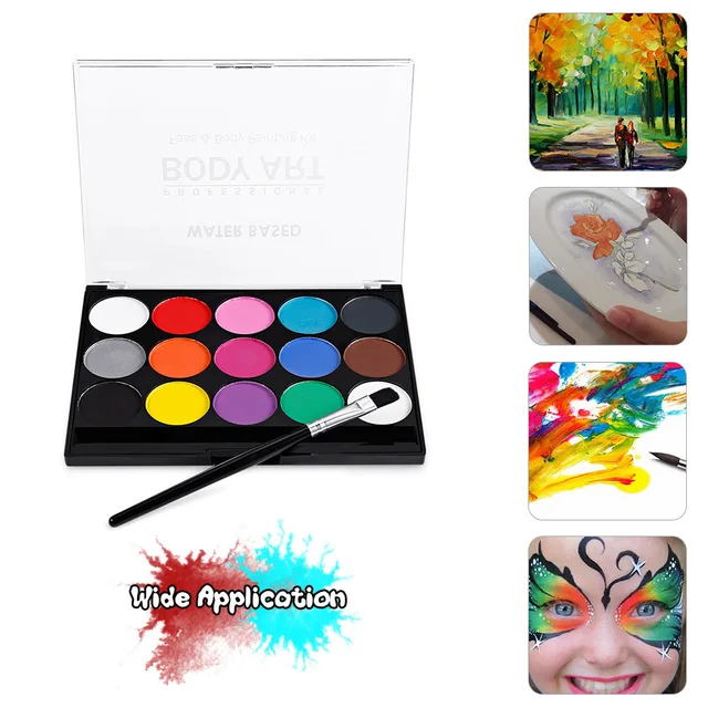 Face Painting Kit Body Face Paint with 14 Colors 2 Glitters 2 Brushes 4  Sponges 9 Stencils for Halloween Cosplay Party Makeup
