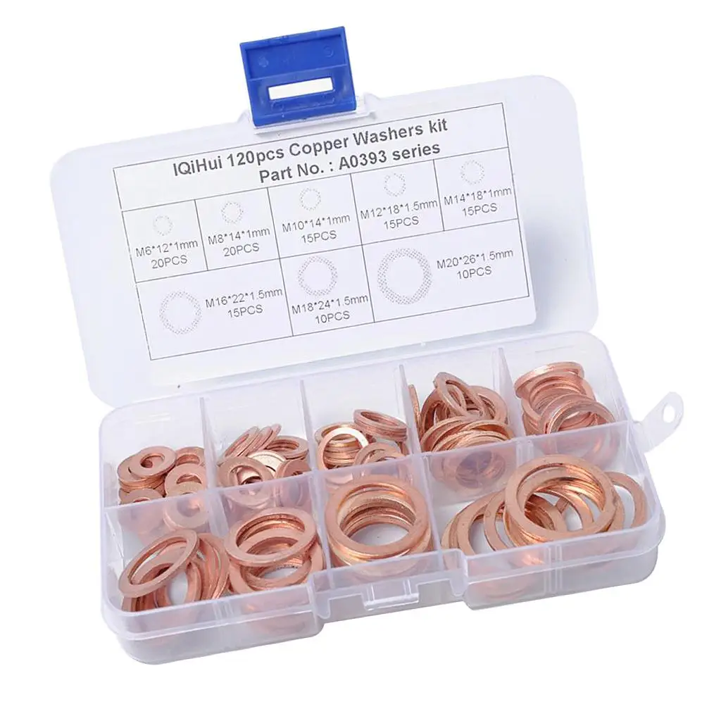 120 Pieces 8 Sizes Solid Washers Sealing Flat Assortment