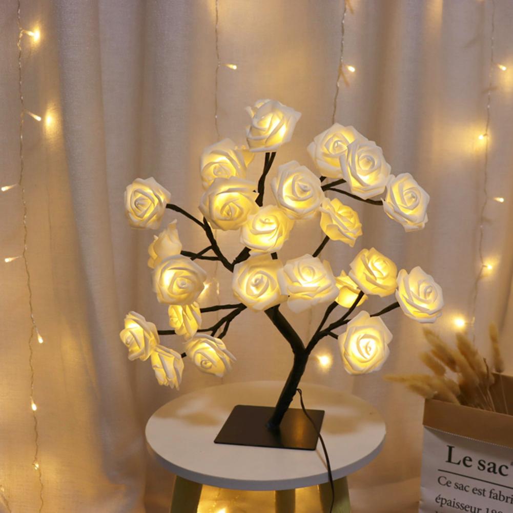 LED Cool Appearance Rose Tree Night Light Plastic Valentine's Day Rose Tree Table Light Home Decor