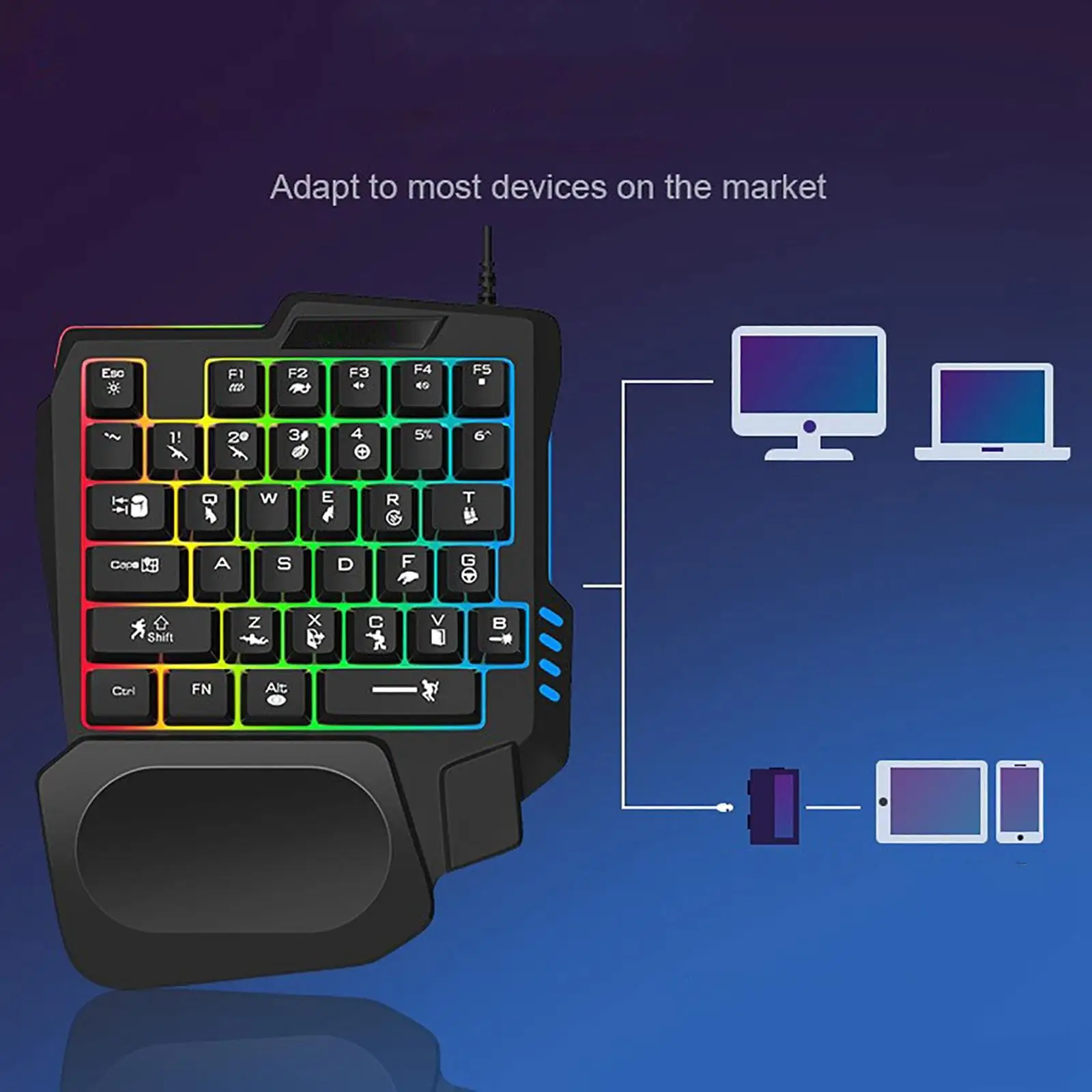 Gaming Keyboard RGB Backlit Compact Single Handed 35 Keys Mechanical with Wrist Rest USB Lightweight Gaming Keypad for Laptop PC