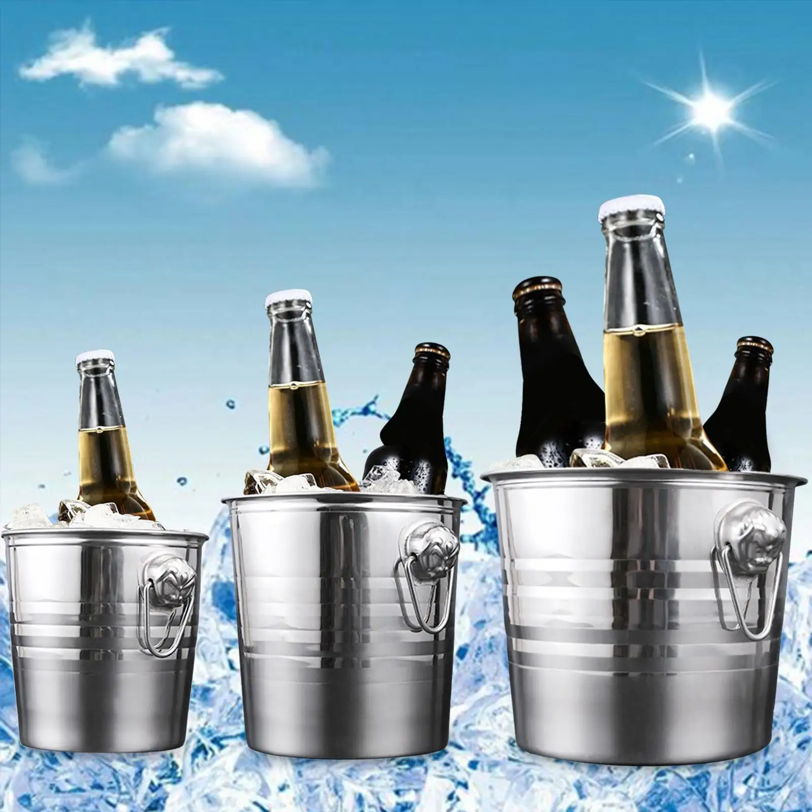 Ice Bucket with Handle Keeps Ice Cold Stainless Steel Ice Bin Beverage Tub for