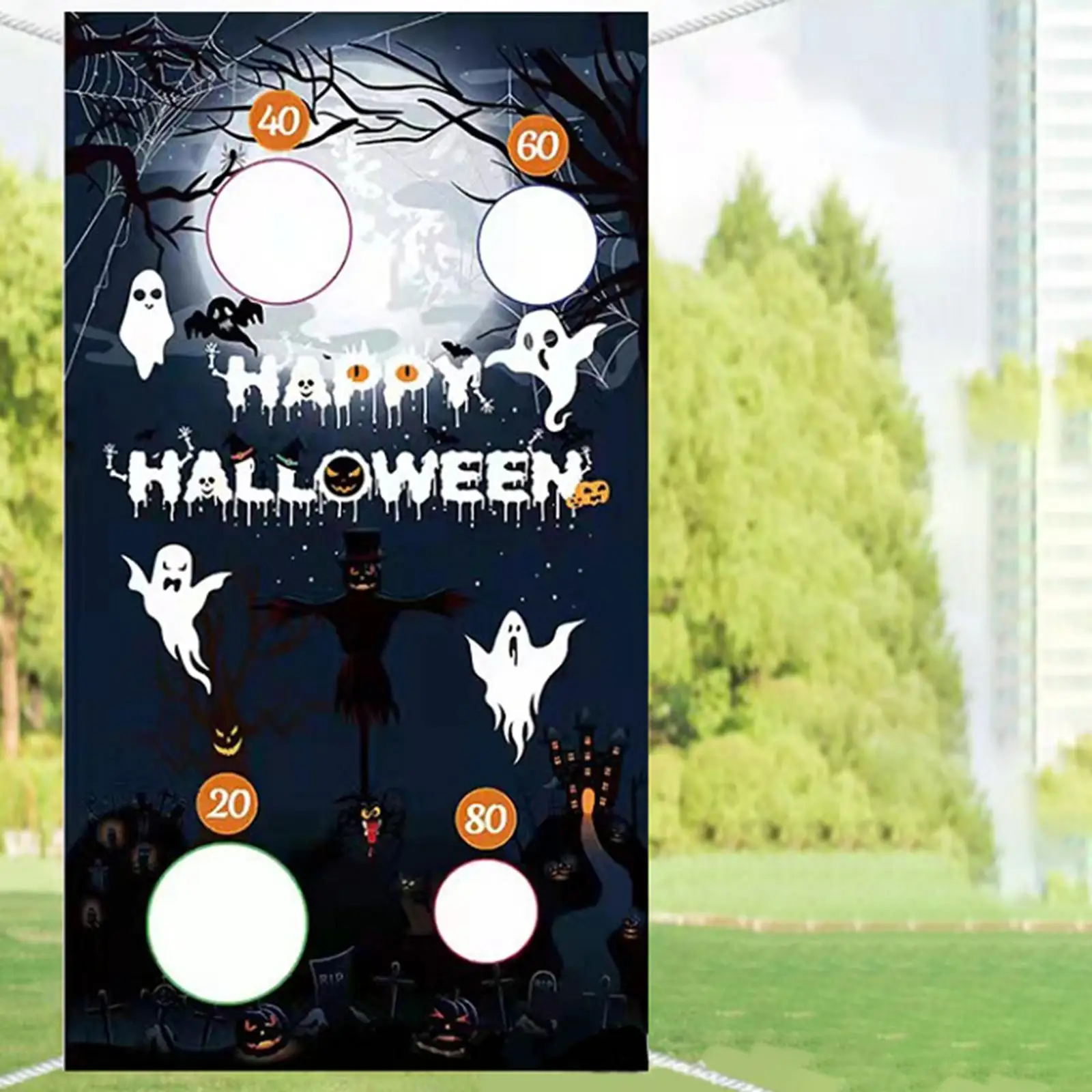 Reusable Halloween Toss Party Supplies Hanging Toss Game Banner for Garden Outdoor Courtyard Throwing Game Activities