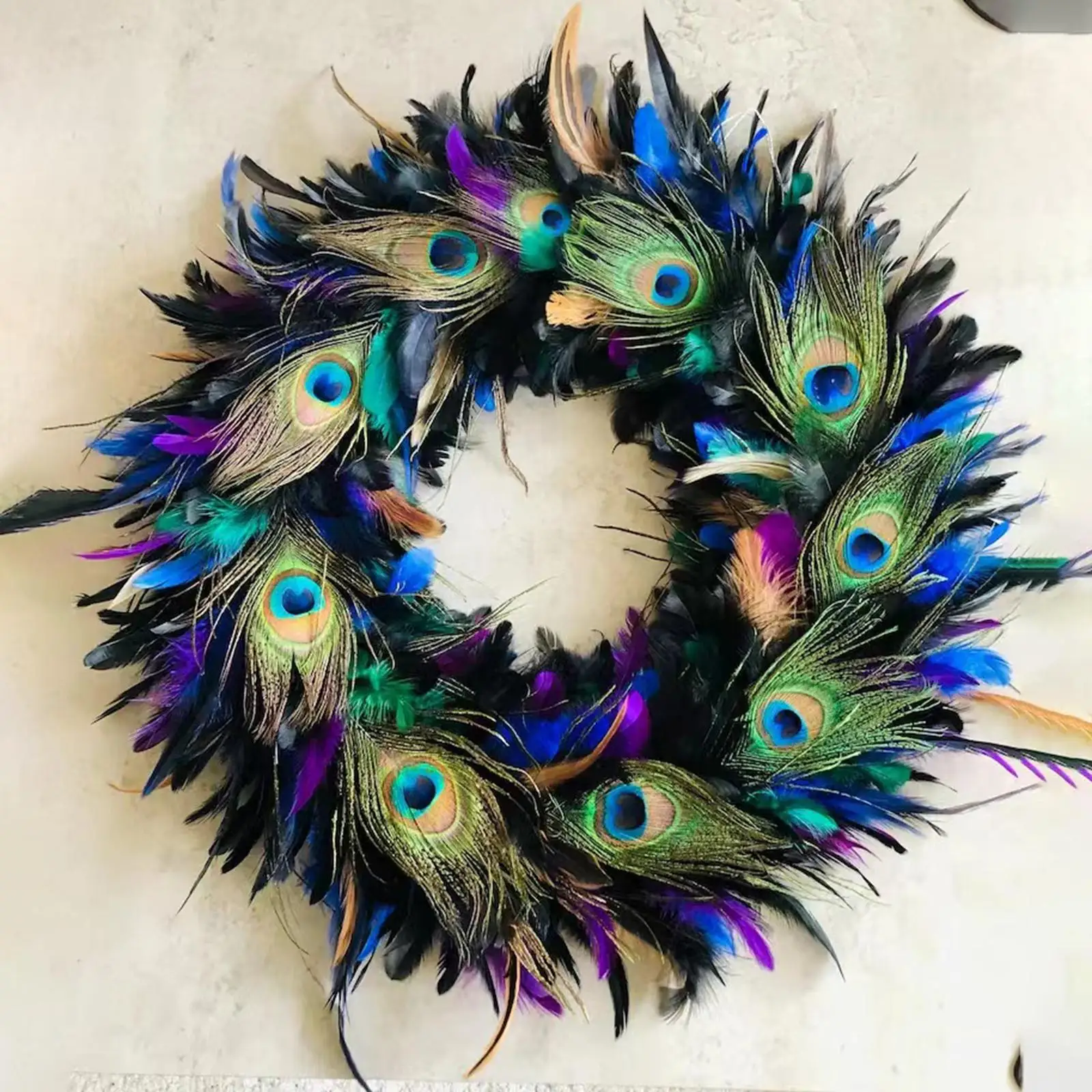 Simulated Feather Garland Indoor Outdoor Artificial Peacock Feathers Wreath