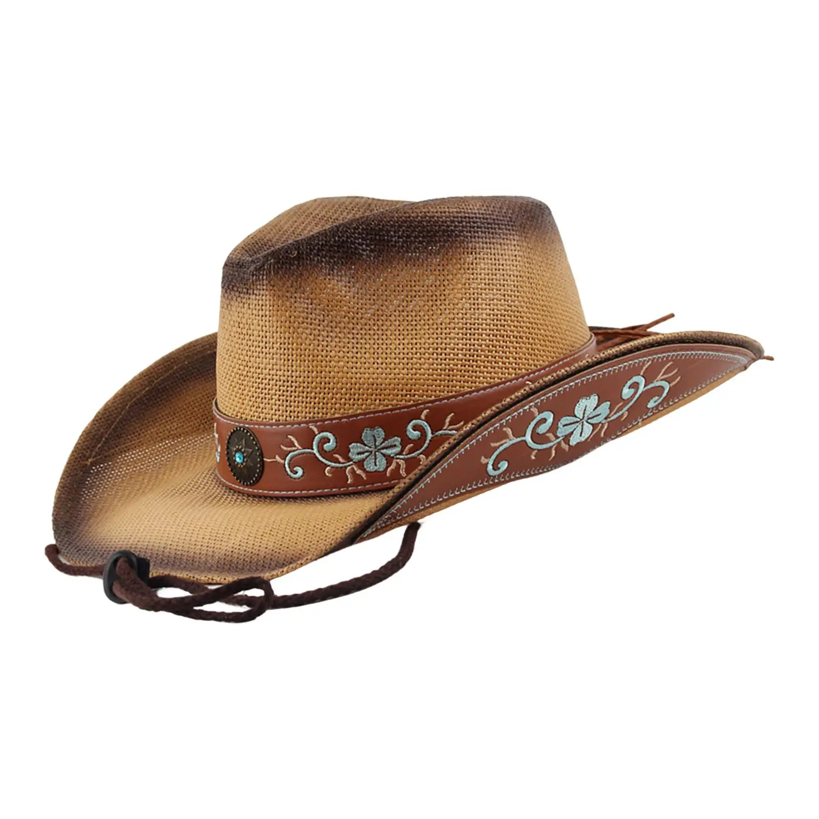 Cowboy Hat Embroidery Floral Jazz Cap Spring Summer Cowgirl Hat for Women Men Carnival Stage Performance Festivals Hiking
