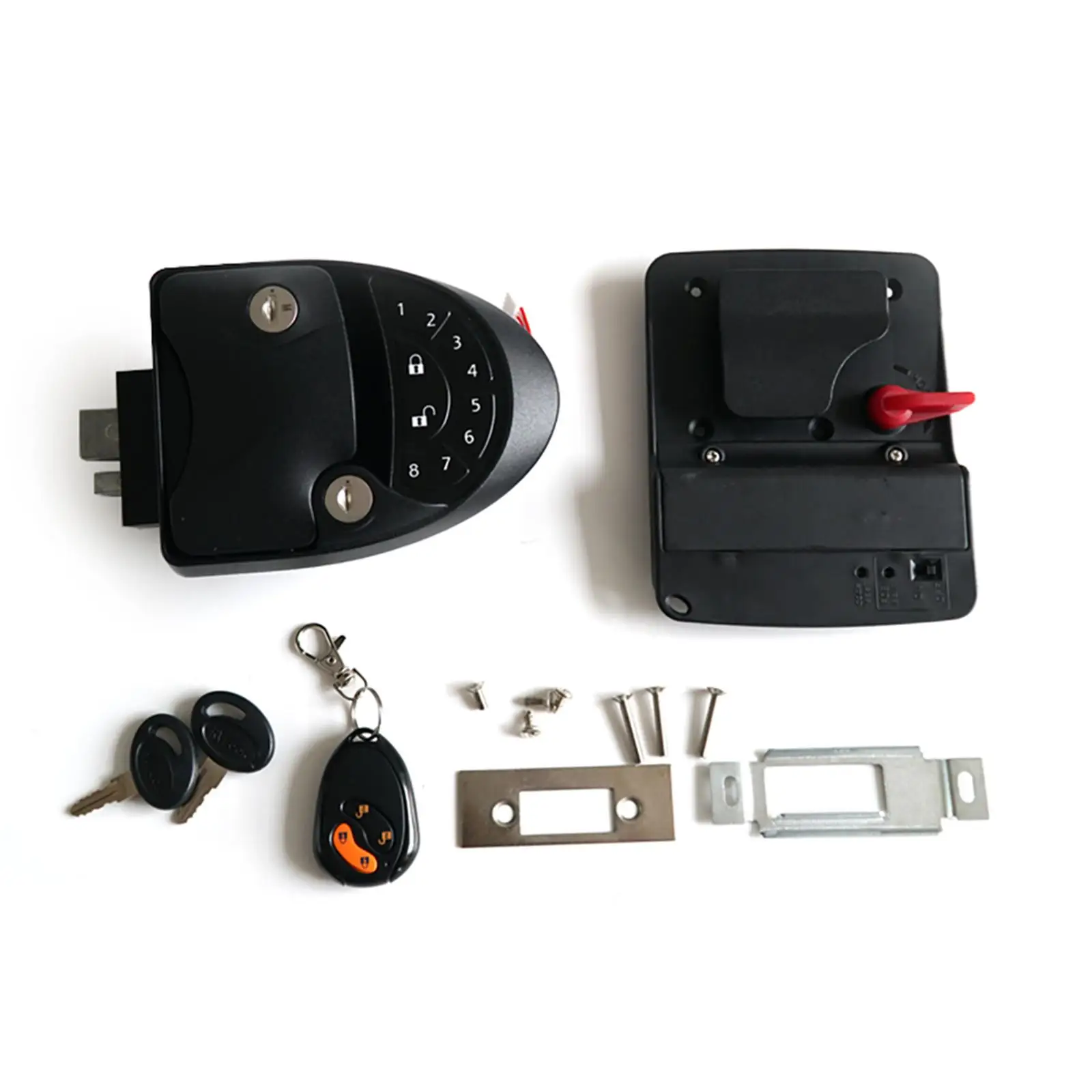RV Keyless Entry Door Lock, Zinc Alloy Lock Latch Handle Key Fobs Black Replacement Lock for Trailer Motorhome Caravan Boat
