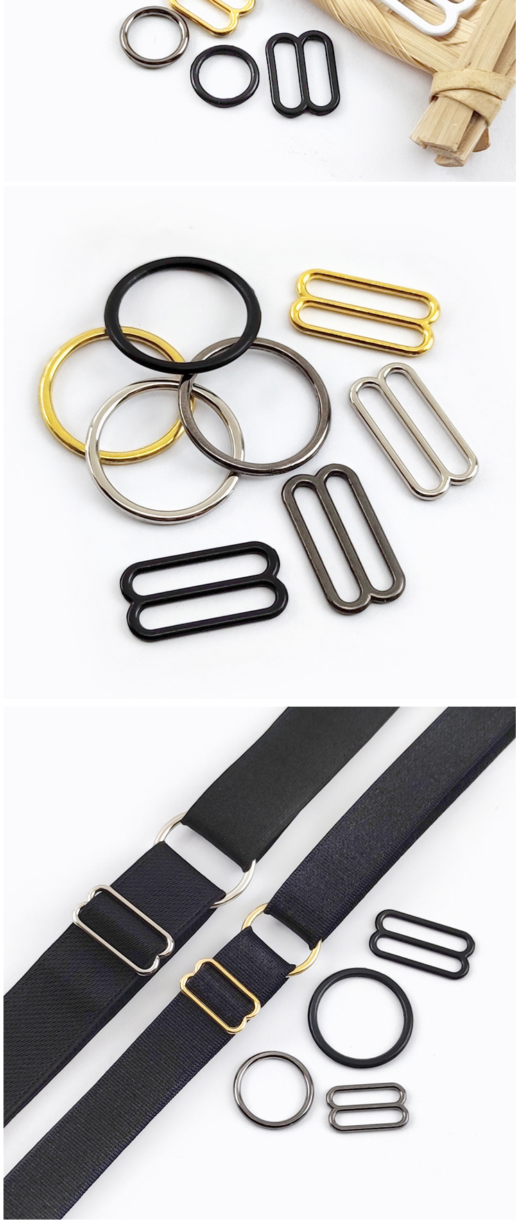 50Set 6-20mm Bra Bikini Buckle Metal Strap Buckles Underwear Sliders O D Rings Clasp Clothes Buttons Hook DIY Sewing Accessories