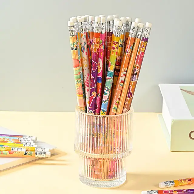 24Pcs Happy Birthday Pencils Fun Wooden Pencils with Top Erasers for Kids  Birthday Party Supplies And Gifts - AliExpress