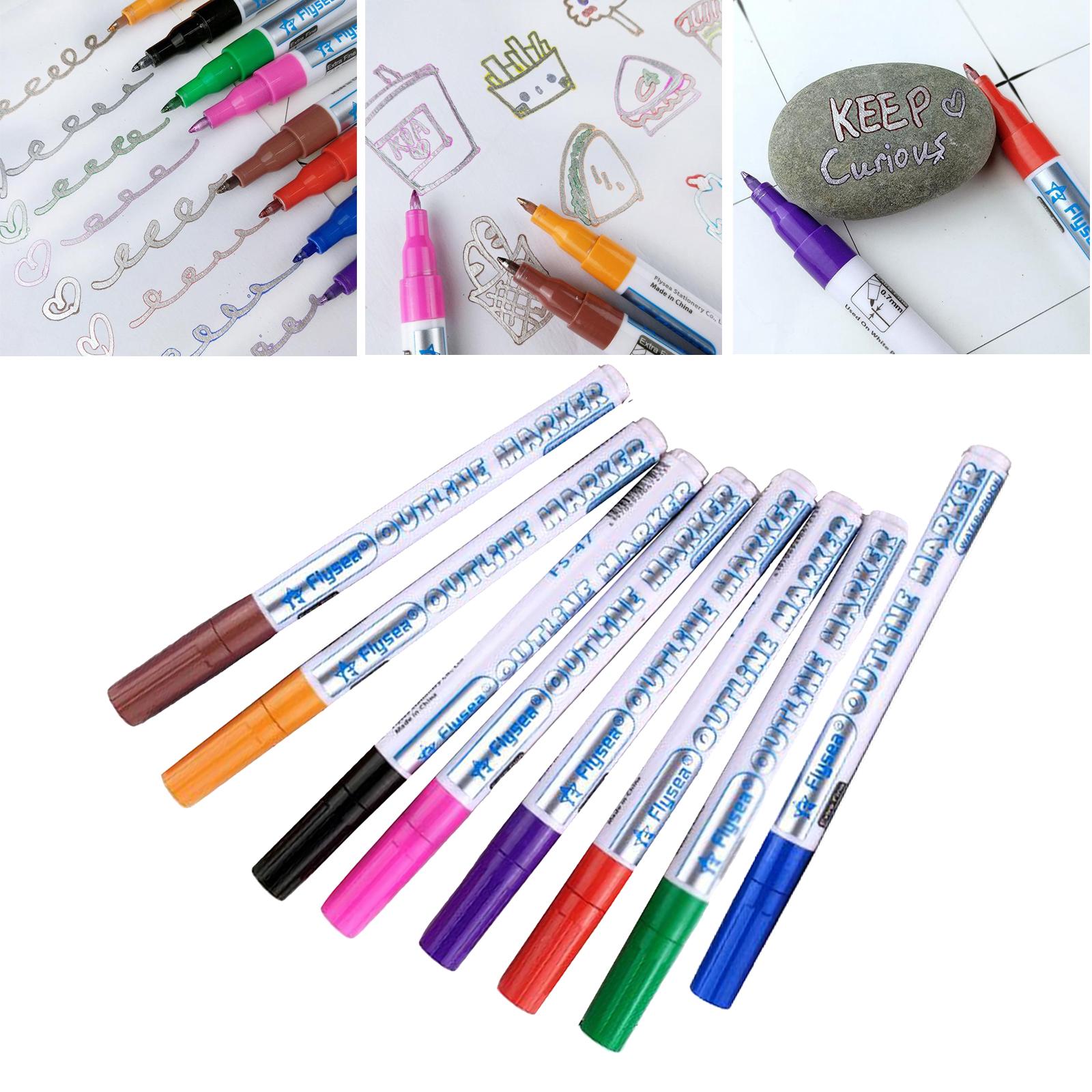 Outline Metallic Markers, Double Line Shimmer Paint Pens Set of 8/12 For Kids Adults Drawing Art Signature Coloring Journal DIY