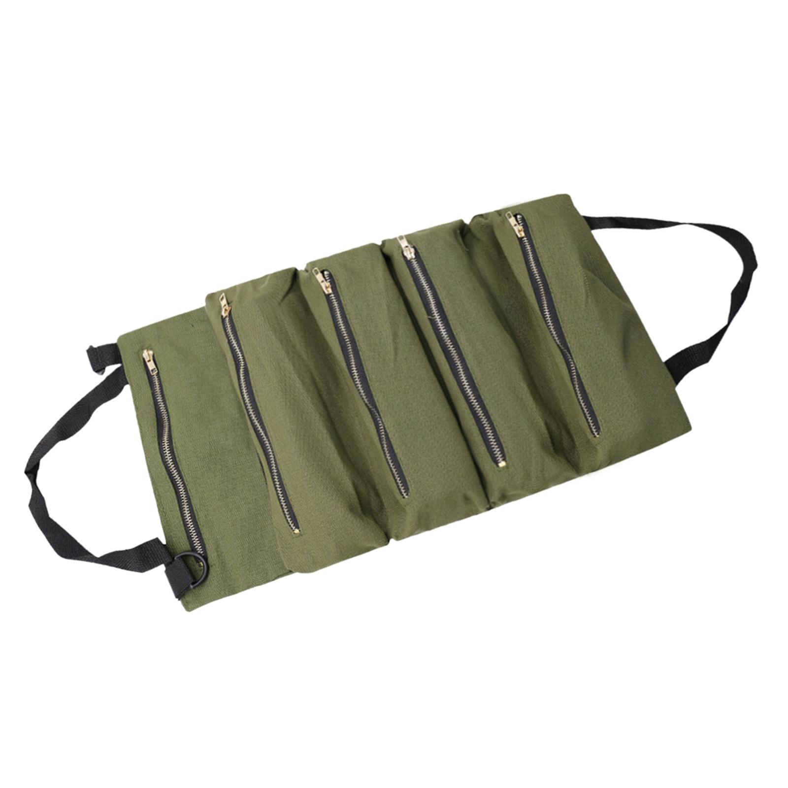 Roll up Tool Bag Zipper Carrier Tote Collapsible Canvas Wrench Tools Pouch Small Tool Bag for Carpenter Plumber Electrician