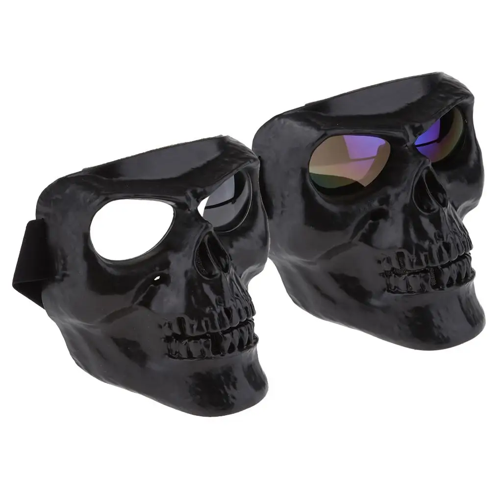 2pcs Skull Full  Plastic Motorbike Goggles PC Lens Adjustable Strap