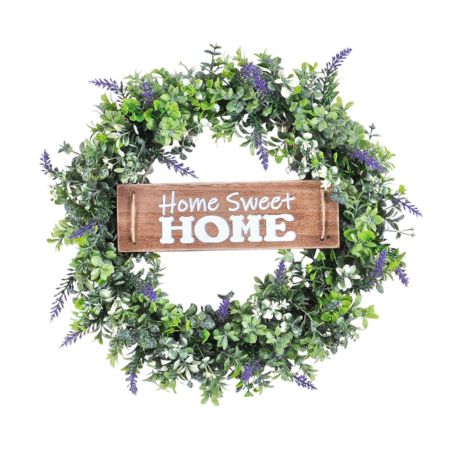 Round Eucalyptus Wreath Hanging with Board Home Decor Flower Lavender Garland for Wedding Indoor Outdoor Front Door Farmhouse