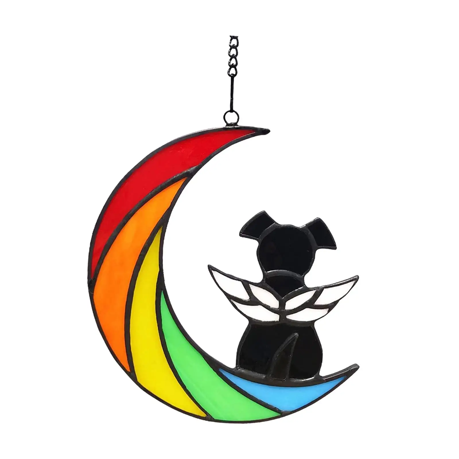 Stained Glass Window Hangings Dog on The Moon Hanging Pendant Ornament Apartment