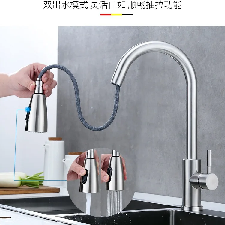 Vegetable basin bathroom 304 cold and hot faucet sink black stainless steel kitchen pull faucet double bowl kitchen sink