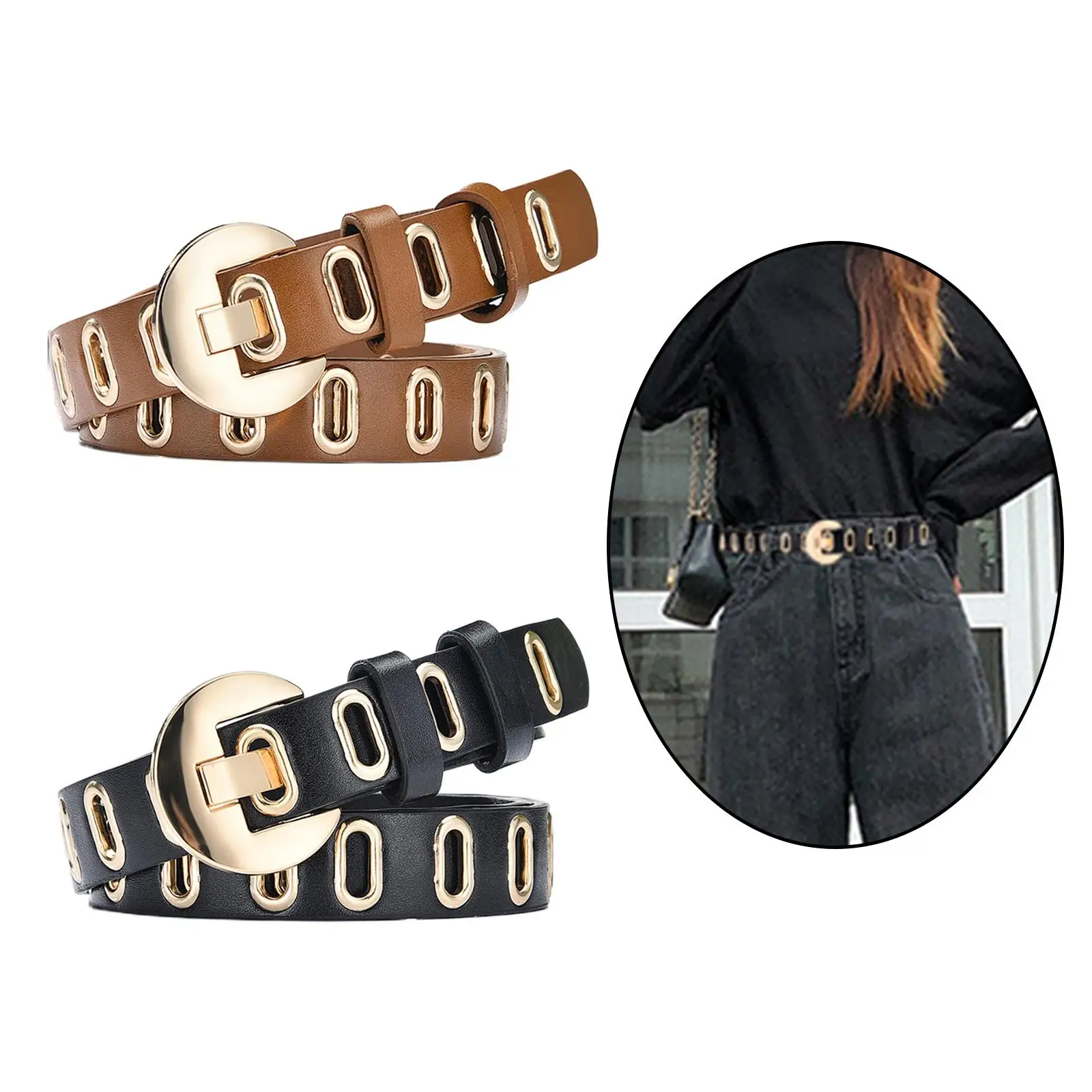 Womens Leather Belt Jeans Adjustable Ladies PU Leather 105cm Decorative
