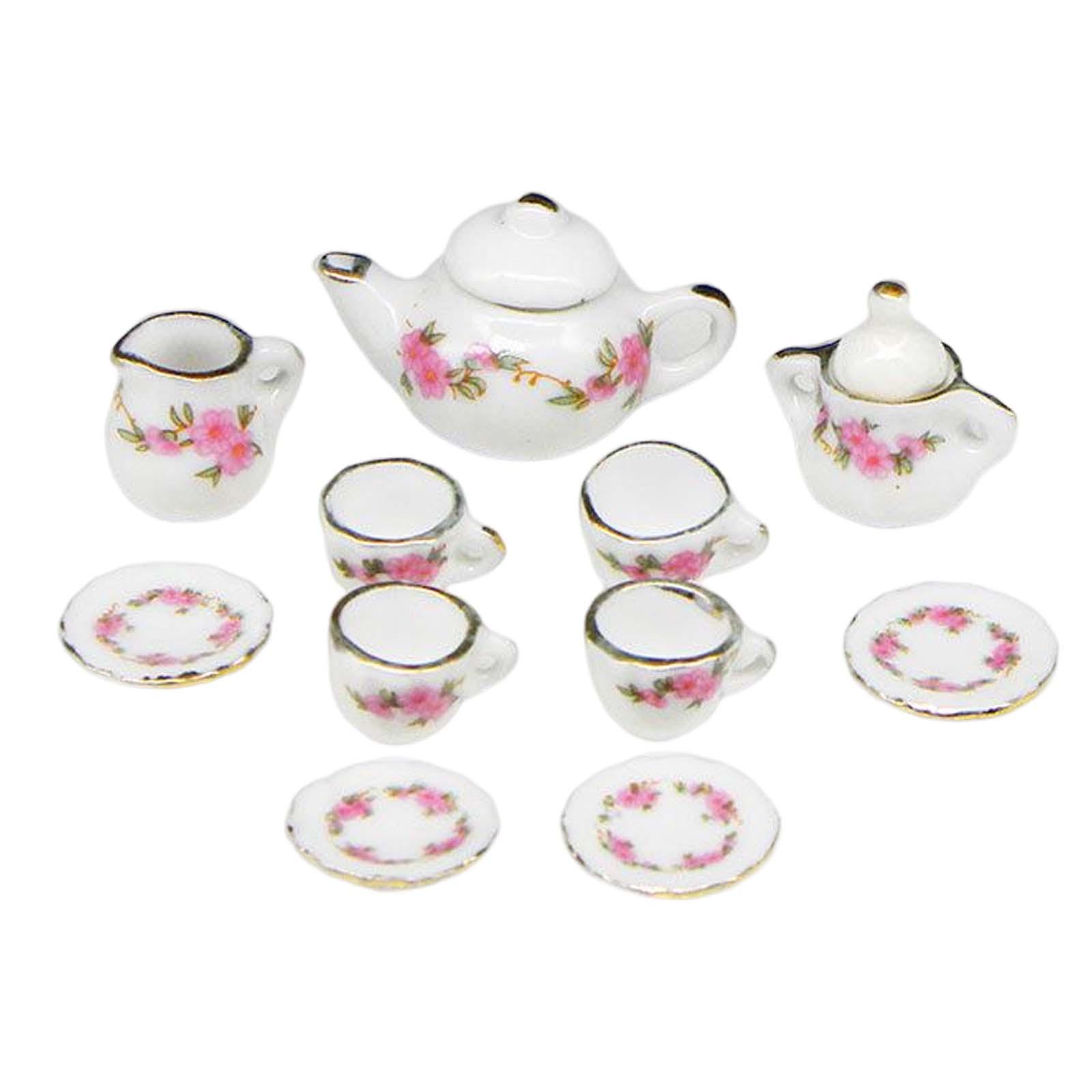 11Pcs Dollhouse Tea Set Tray Birthday Gift Kitchen Toys Mini Tea Cup Set Party Accessories